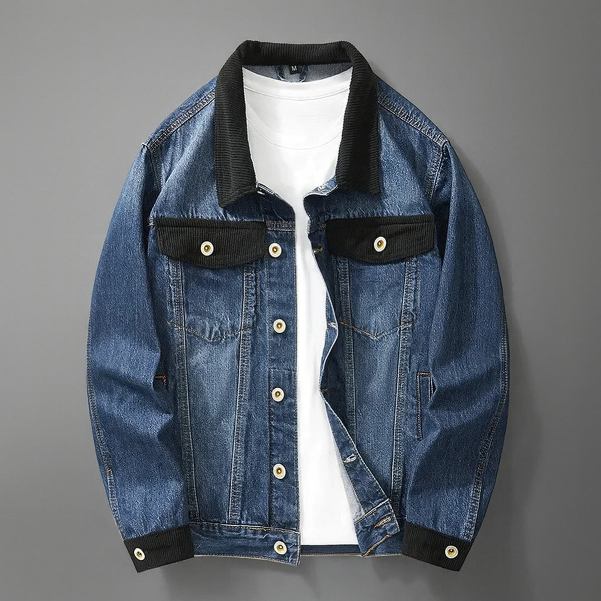 Denim Trucker Jacket with Relaxed Fit and Corduroy Trim - Image 6