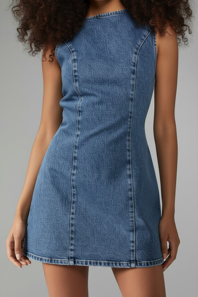 NOVA | Women’s Denim Mini Dress – Sleeveless Bodycon Denim Dress
