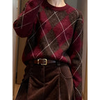 Diamond Check Knit Jumper with Cosy Round Neck and Texture - Image 2