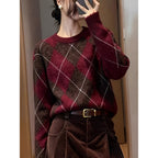 Diamond Check Knit Jumper with Cosy Round Neck and Texture - Image 3