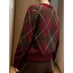 Diamond Check Knit Jumper with Cosy Round Neck and Texture - Image 4