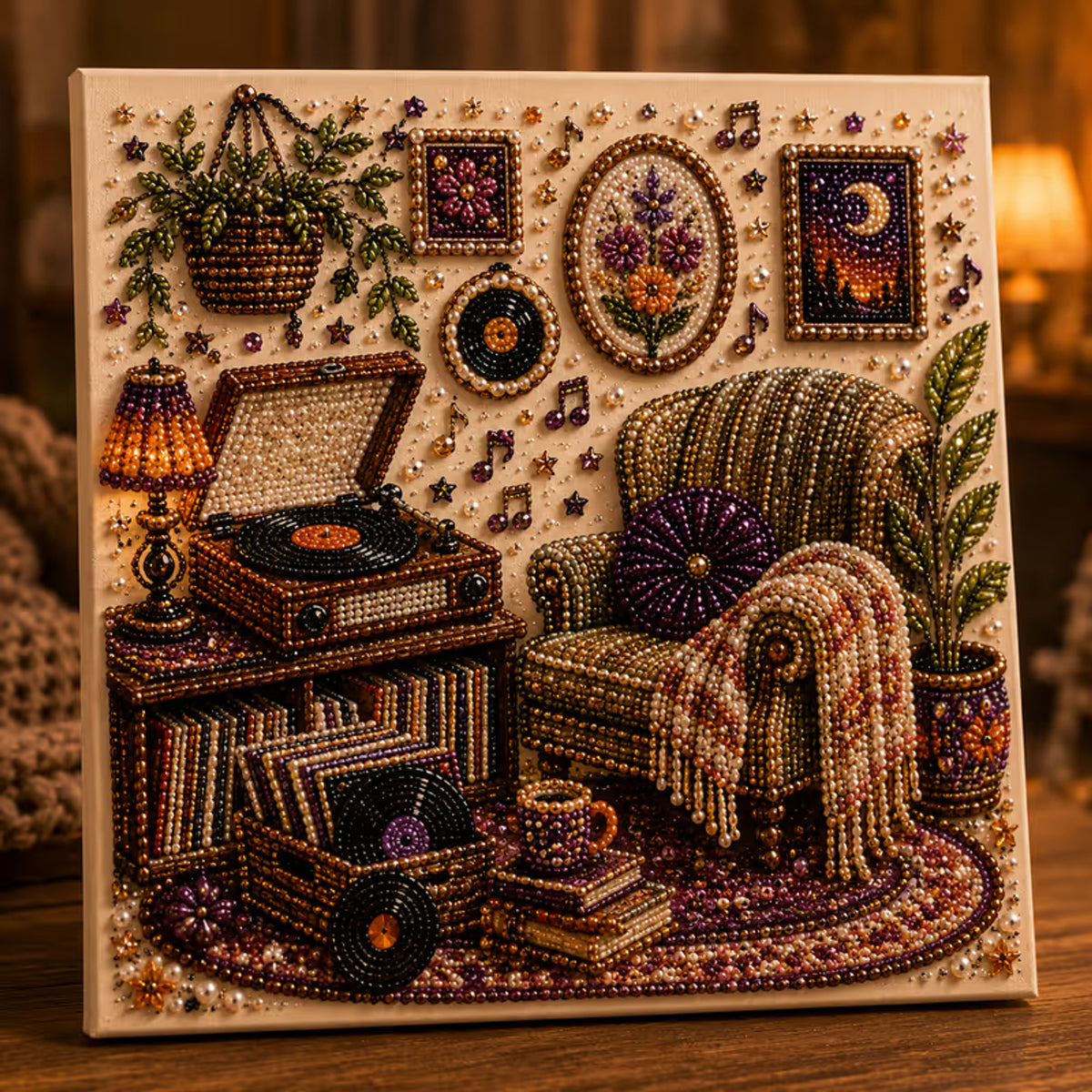 Diamond Painting Kit With Pearls And Special-Shaped Gems Vintage Sewing Scene - Image 4