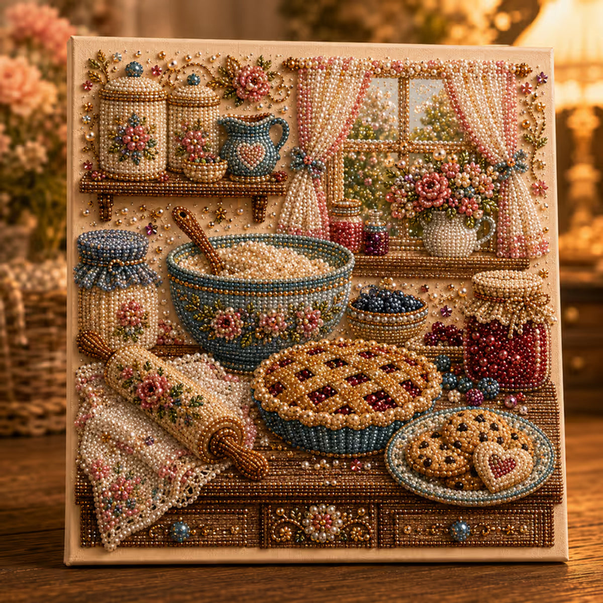 Diamond Painting Kit With Pearls And Special-Shaped Gems Vintage Sewing Scene - Image 7