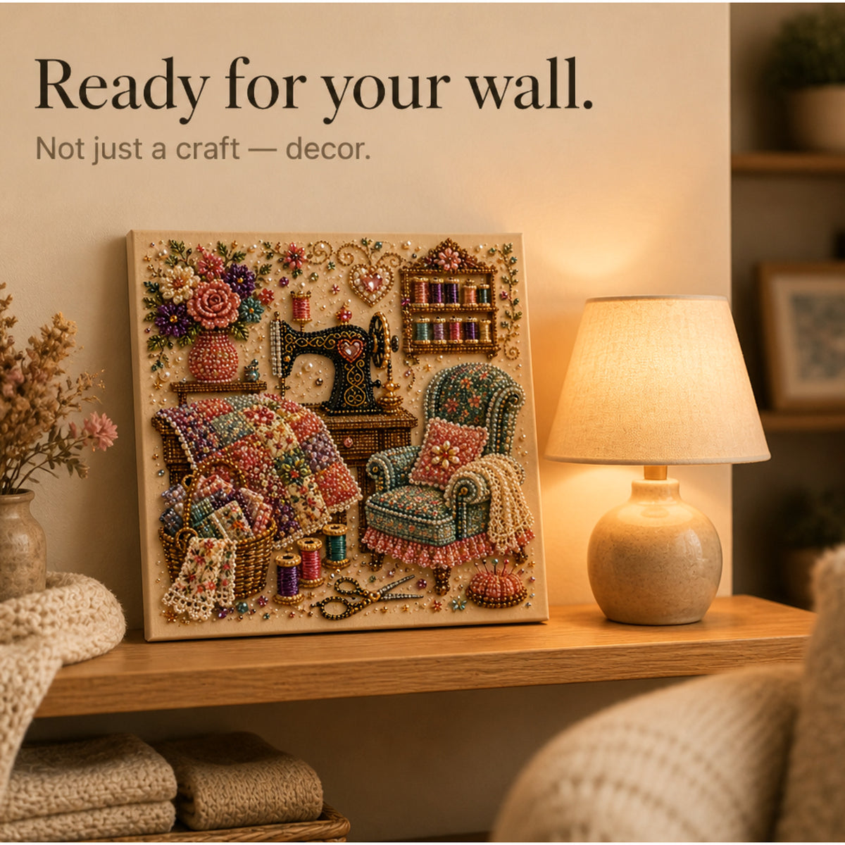Diamond Painting Kit With Pearls And Special-Shaped Gems Vintage Sewing Scene - Image 9