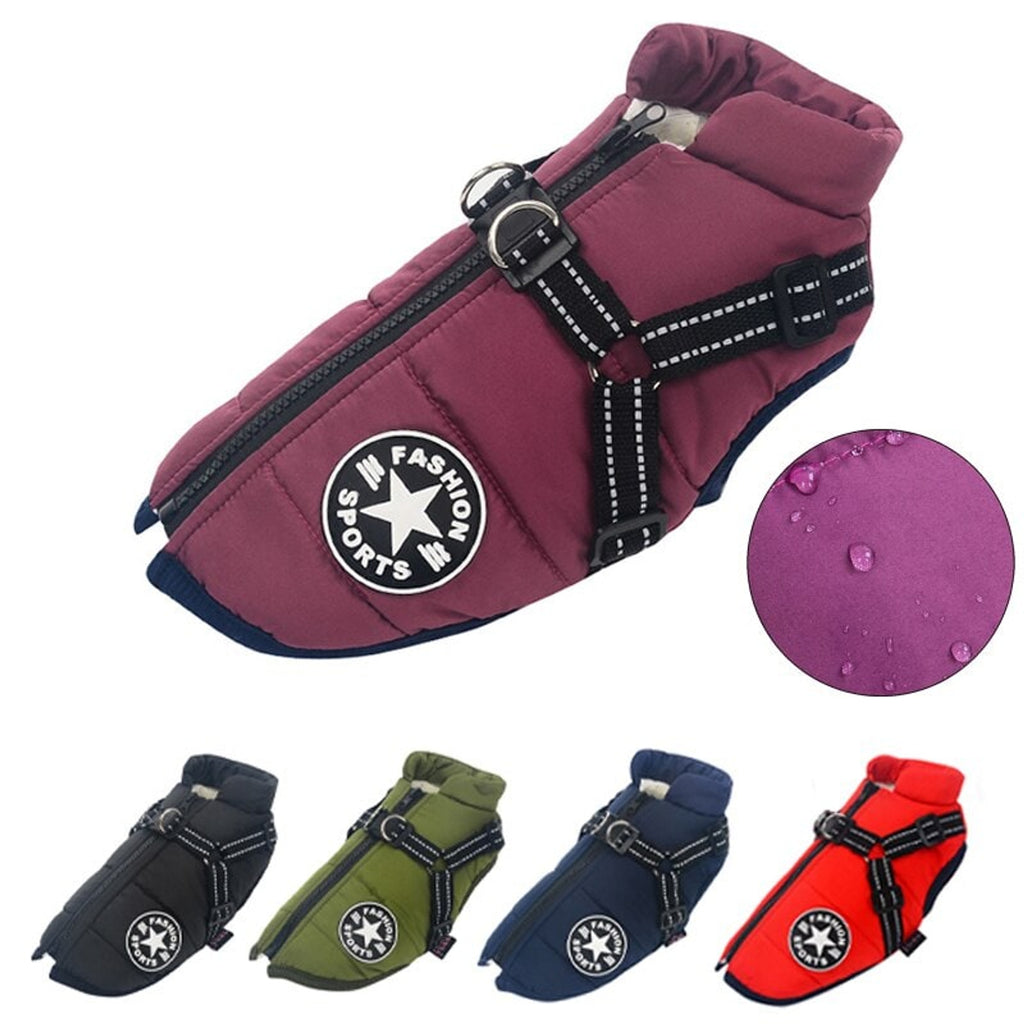 Dog Winter Coat Adjustable Puffer Vest Zip-Front - Image 1