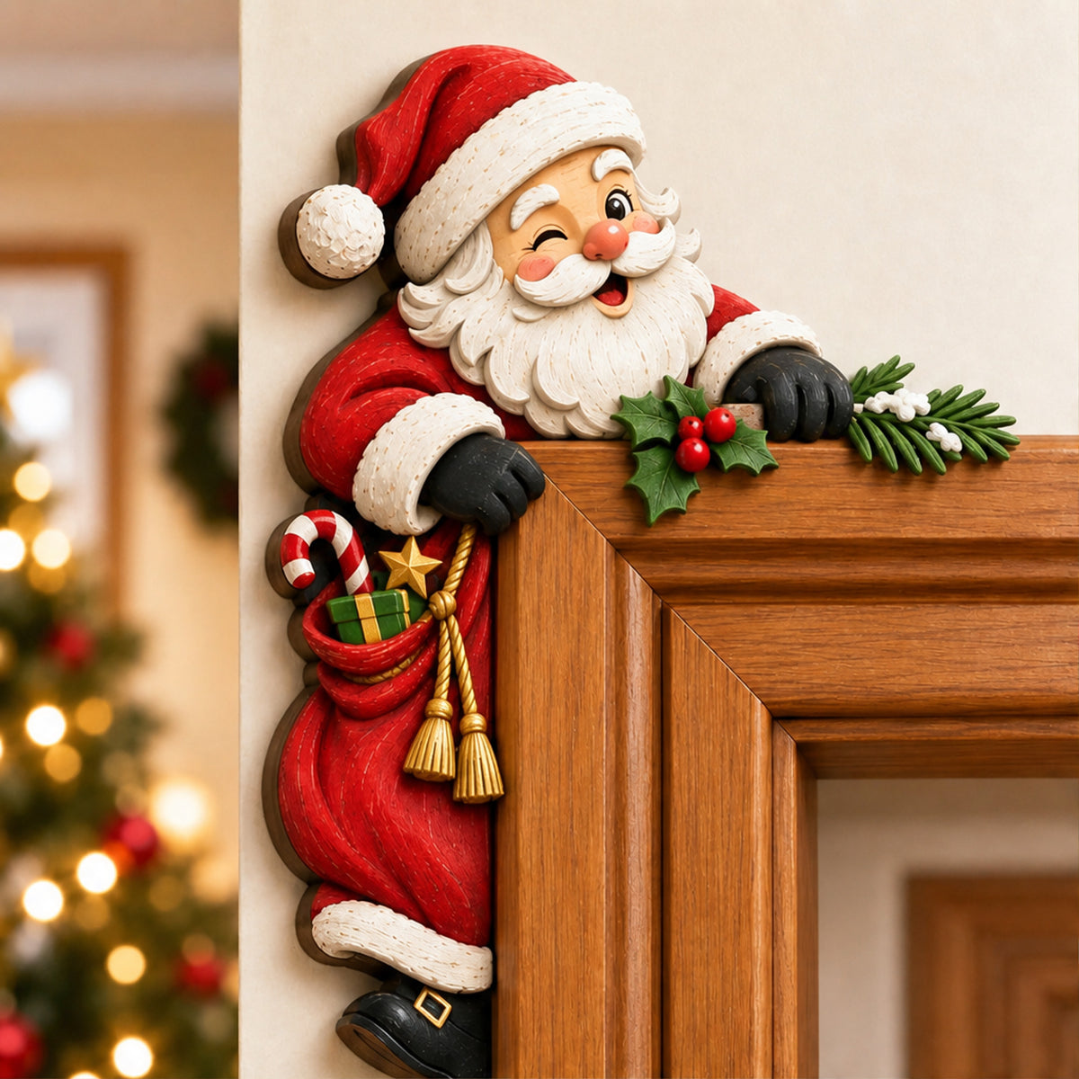 Door Frame Corner Christmas Decoration With Hand-Painted Festive Design - Image 8
