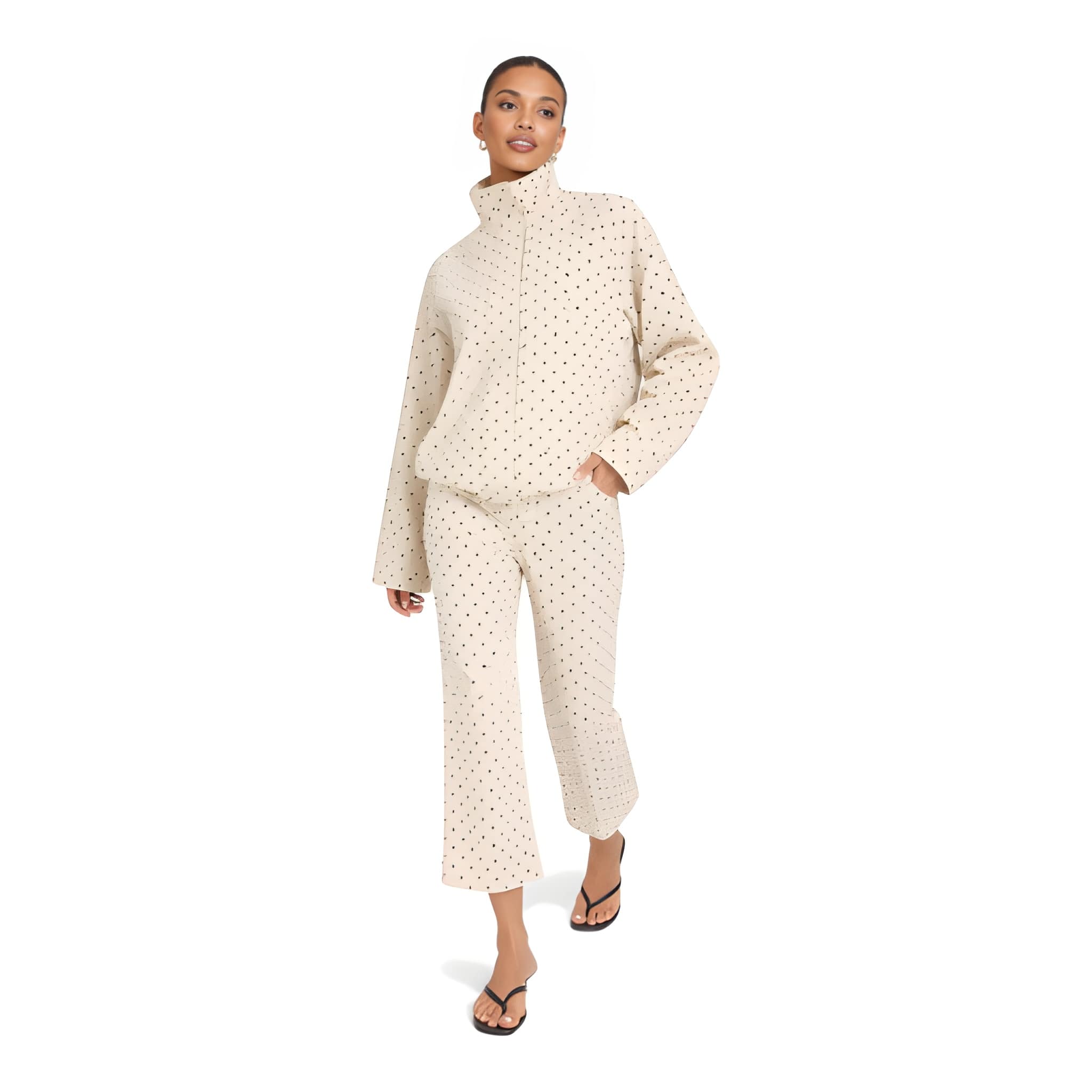 NOVA | Polka Dot Co-Ord Set – High Neck Top & Capri Trousers