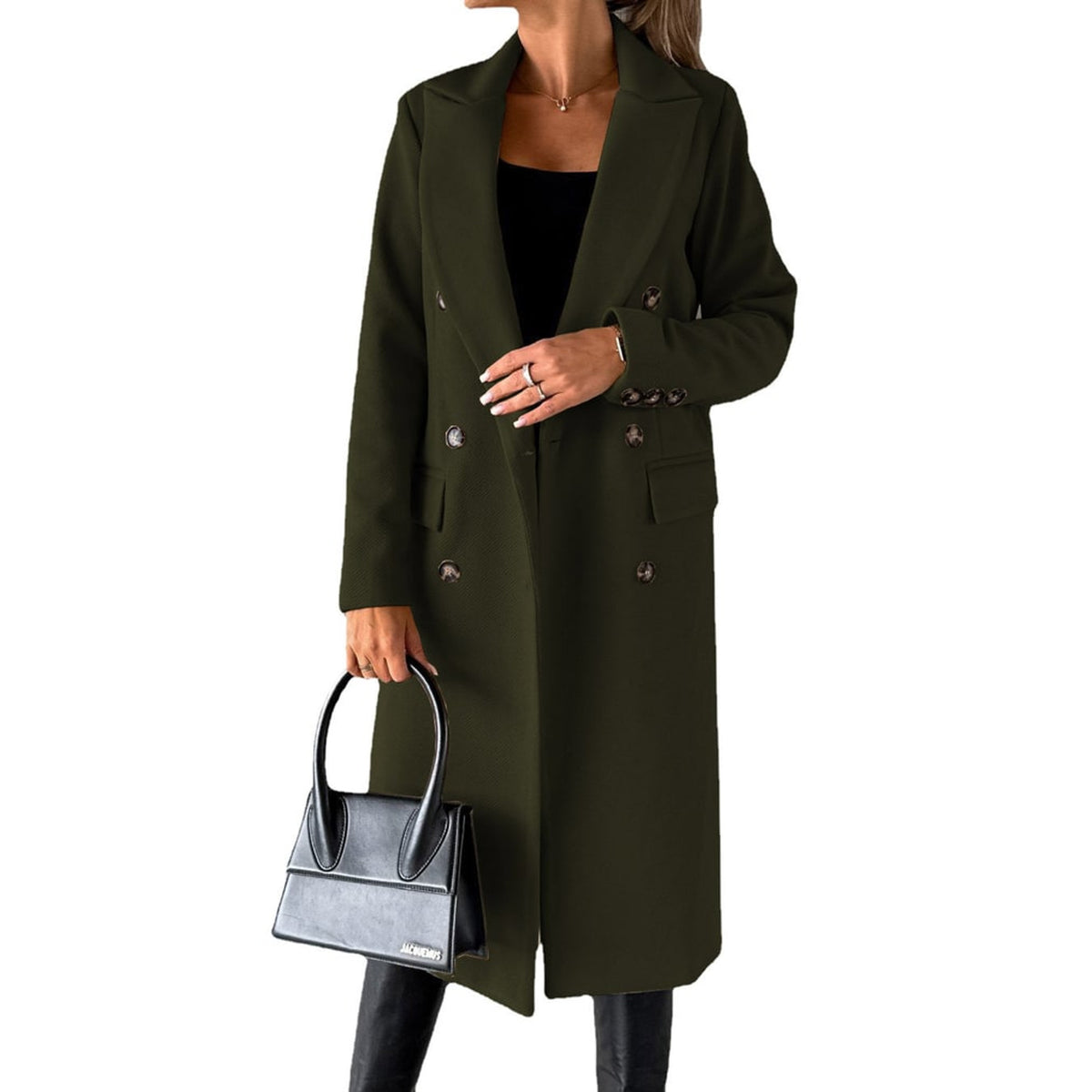 Double Breasted Coat with Slim Fit Silhouette and Lapel Collar - Image 1