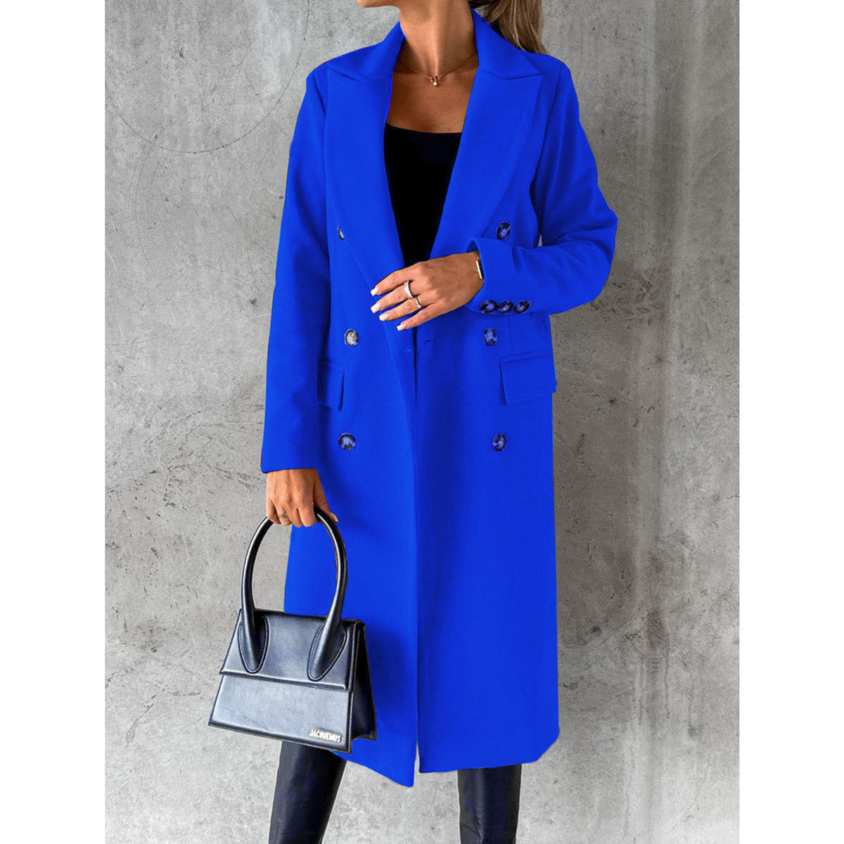 Double Breasted Coat with Slim Fit Silhouette and Lapel Collar - Image 9