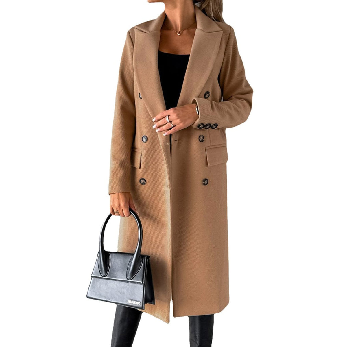Double Breasted Coat with Slim Fit Silhouette and Lapel Collar - Image 5