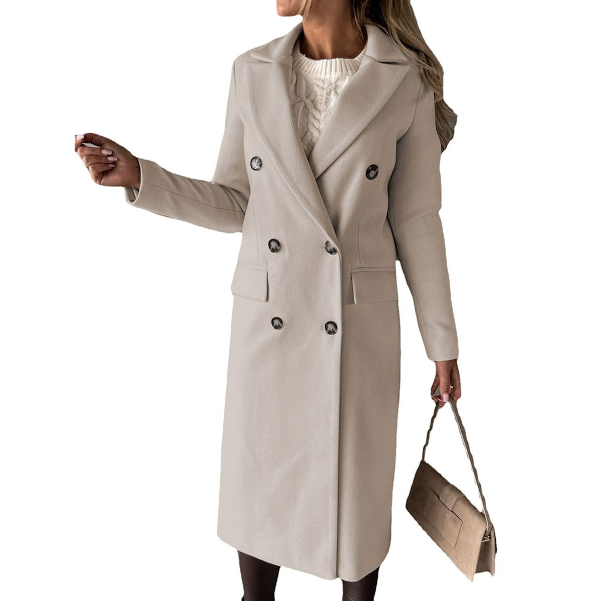 Double Breasted Coat with Slim Fit Silhouette and Lapel Collar - Image 3