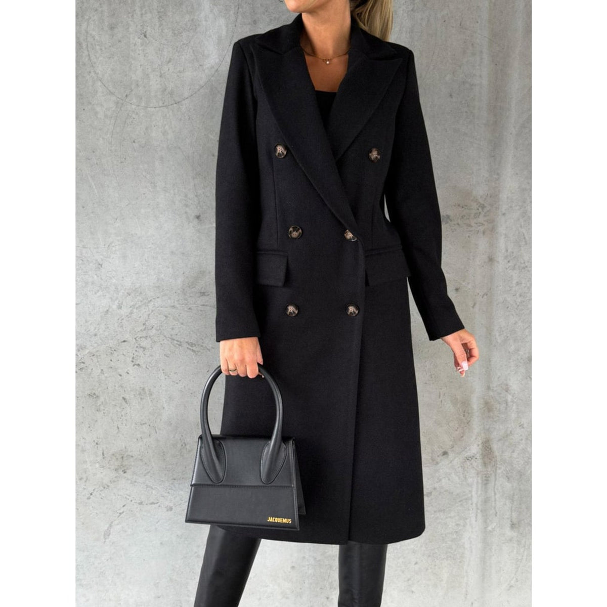 Double Breasted Coat with Slim Fit Silhouette and Lapel Collar - Image 7
