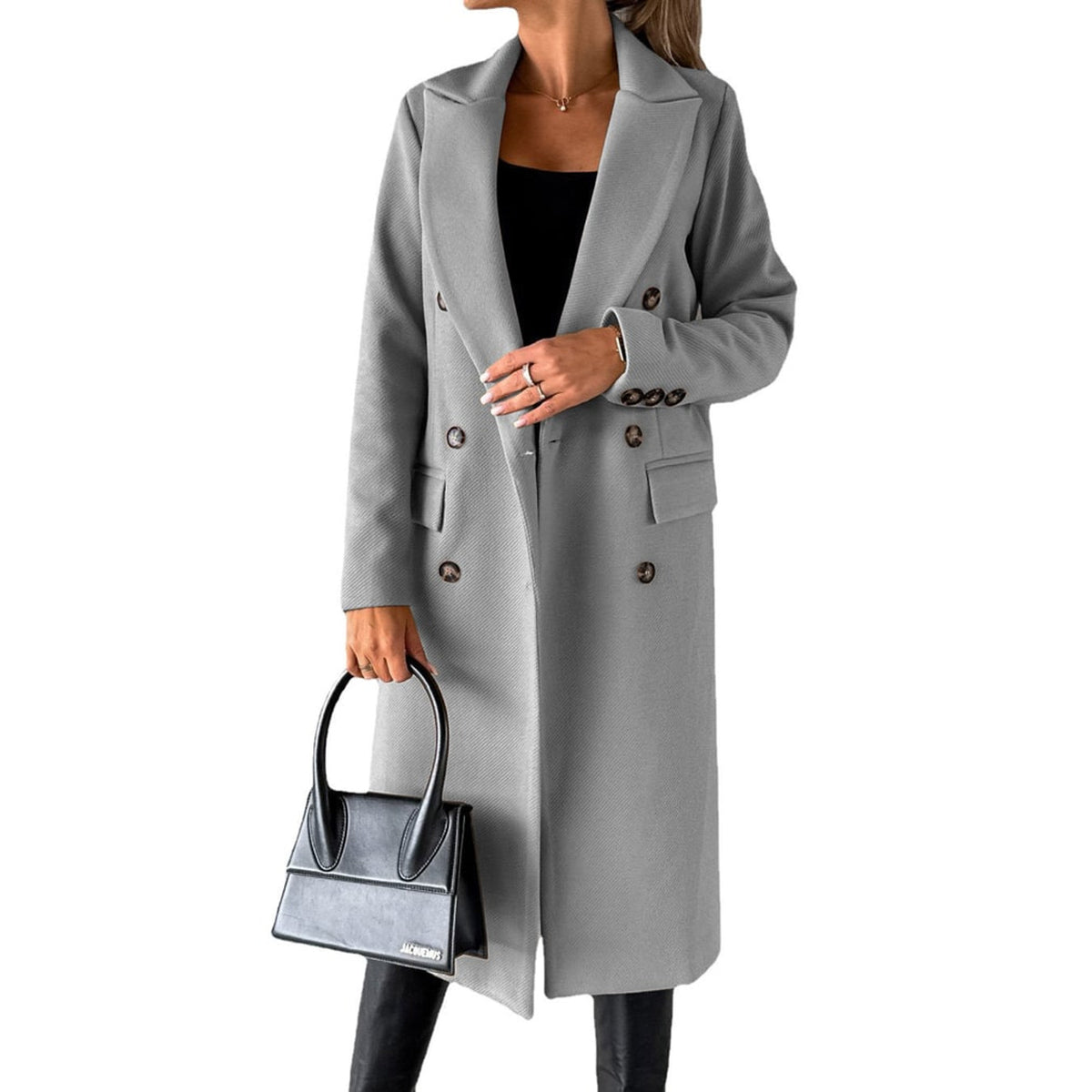 Double Breasted Coat with Slim Fit Silhouette and Lapel Collar - Image 11