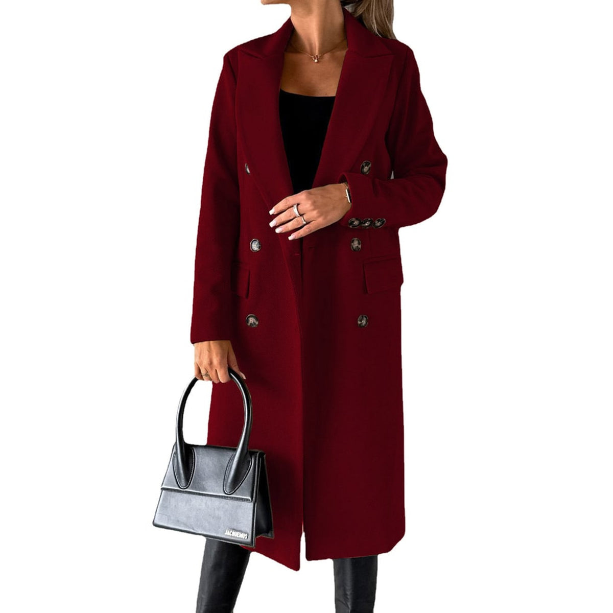 Double Breasted Coat with Slim Fit Silhouette and Lapel Collar - Image 4