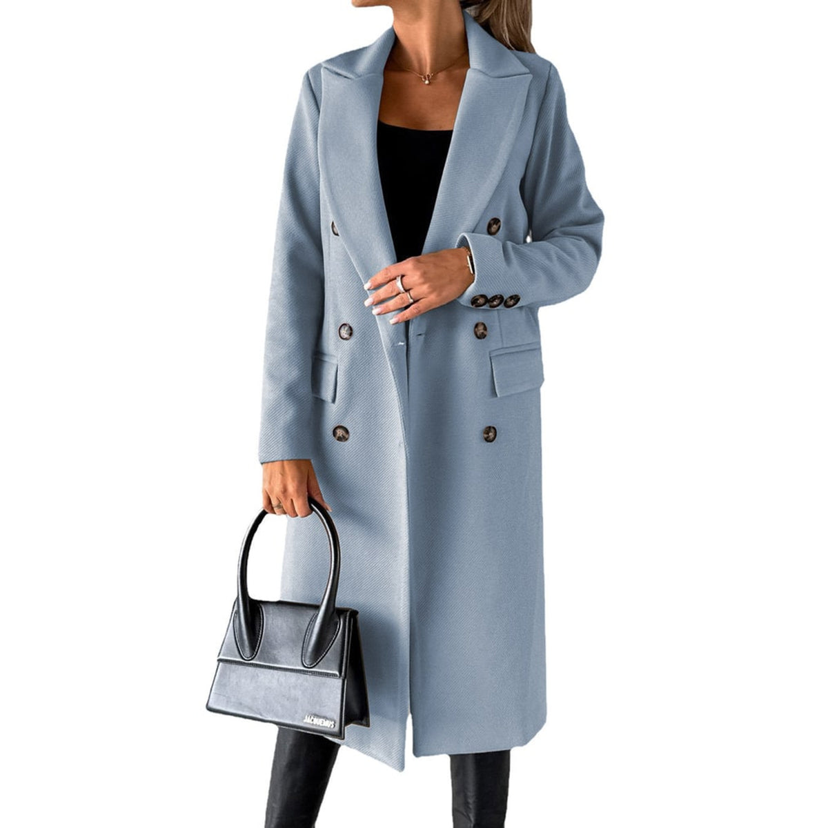 Double Breasted Coat with Slim Fit Silhouette and Lapel Collar - Image 2