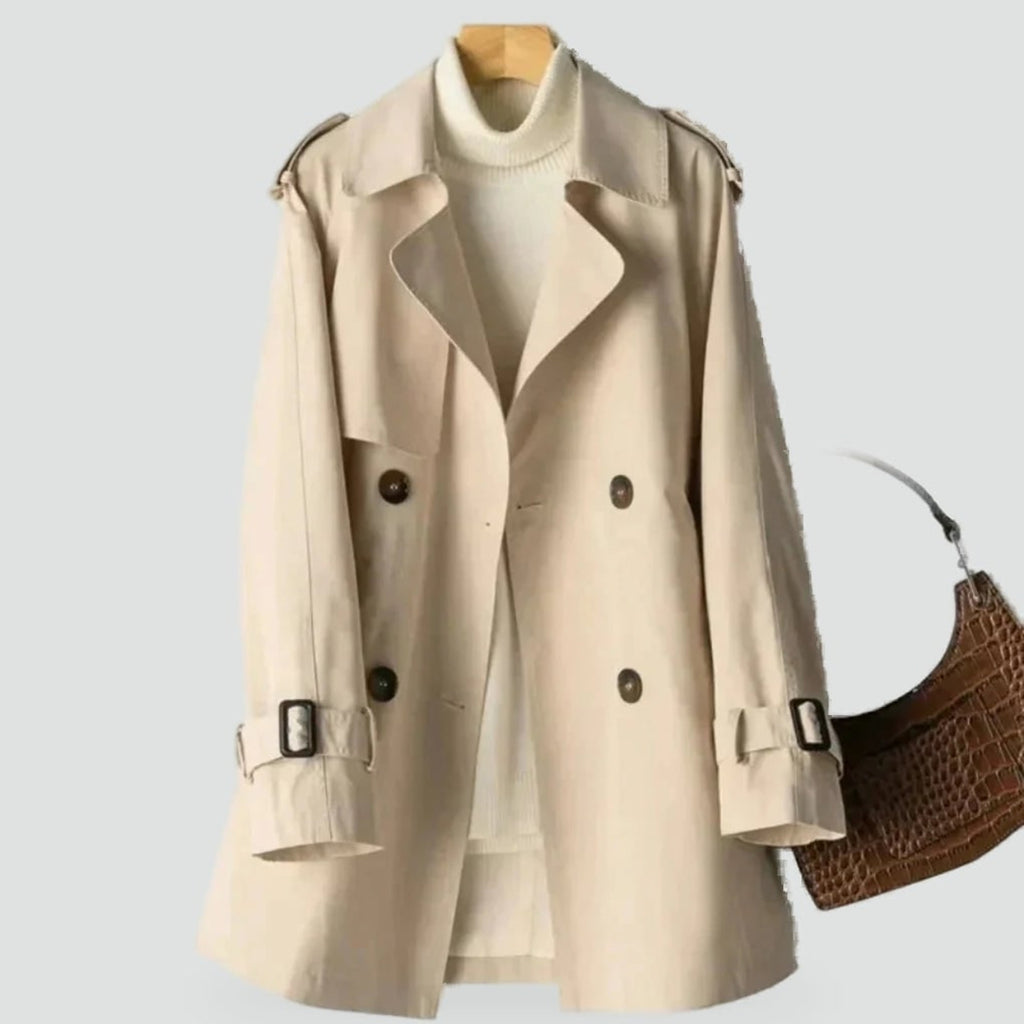 Double Breasted Trench Coat with Adjustable Belt and Streamlined Fit - Image 1