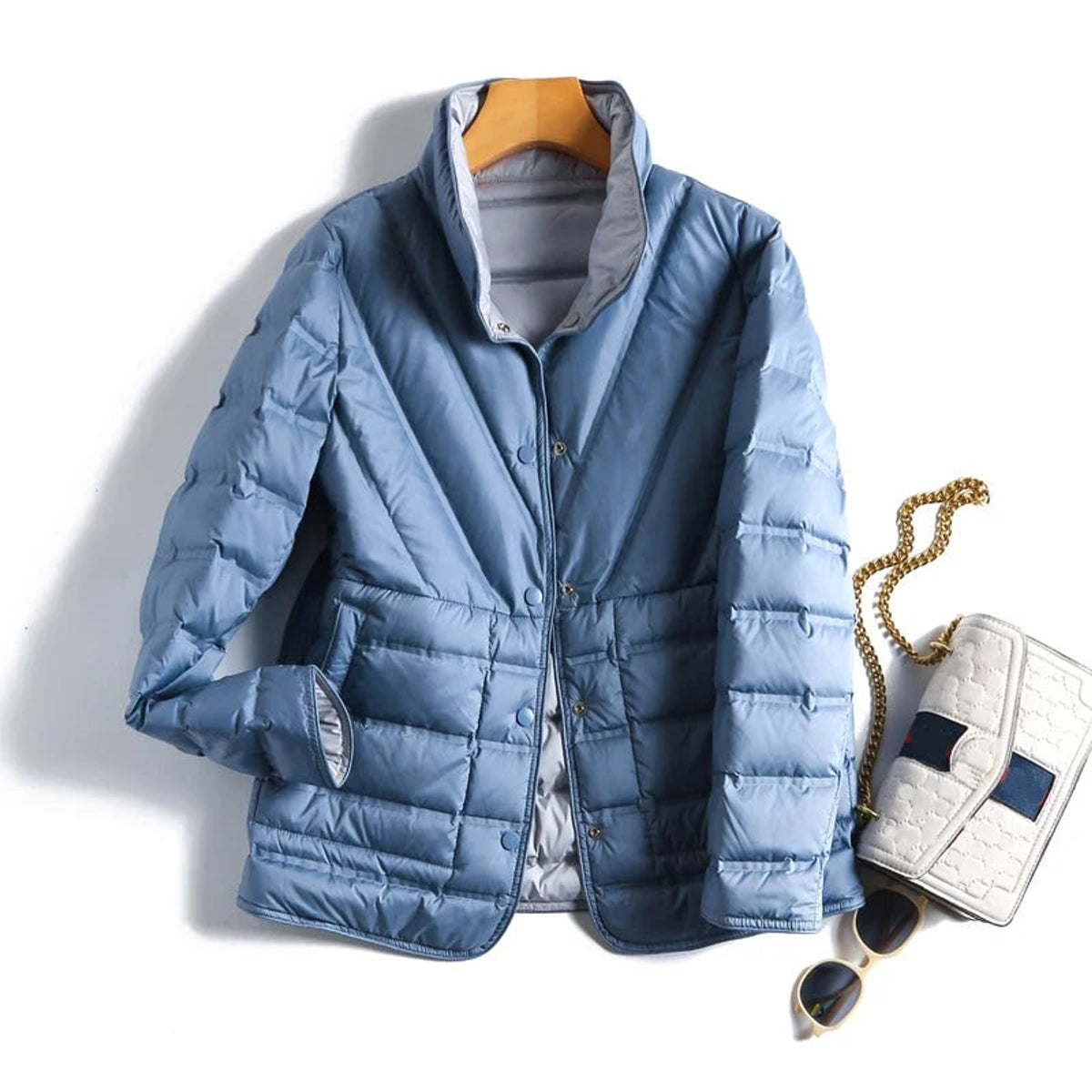 Down Jacket with Waterproof Reversible Shell and Hidden-Snap Closure - Image 1