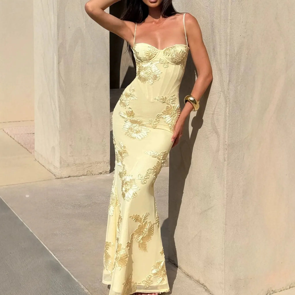 NOVA | Robe maxi jacquard florale pour femmes | Robe de soirée élégante avec corset
