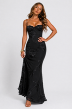 NOVA | Robe maxi jacquard florale pour femmes | Robe de soirée élégante avec corset