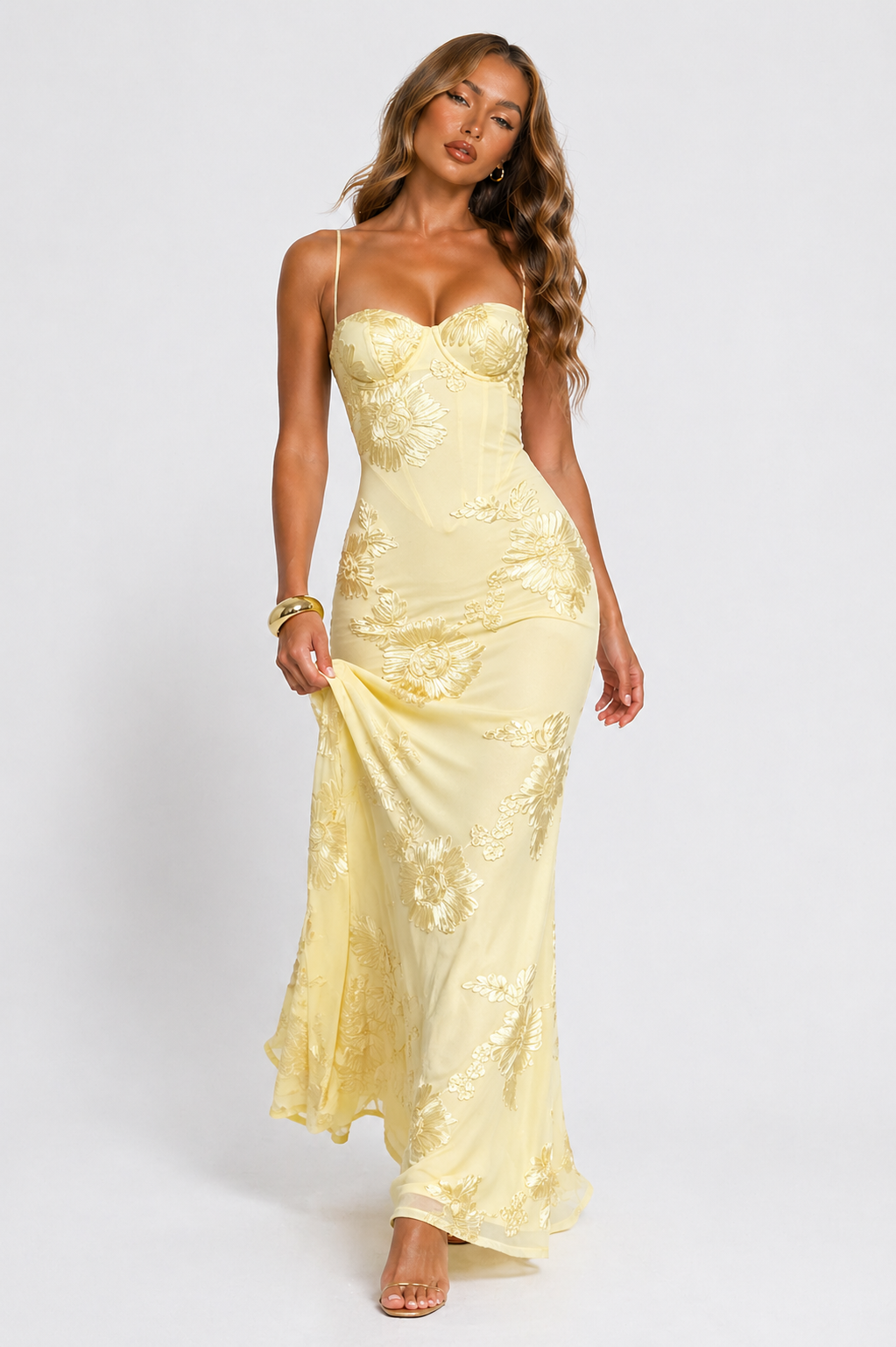 NOVA | Women's Floral Jacquard Maxi Dress | Elegant Corset Evening Gown
