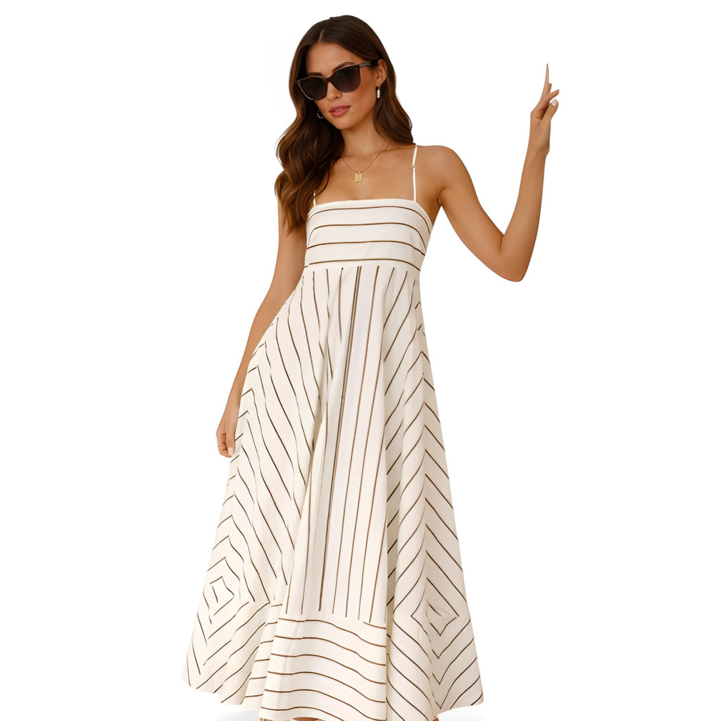NOVA | Women’s Striped Maxi Dress – Strappy Flared Summer Dress, Holiday & Occasion Dress