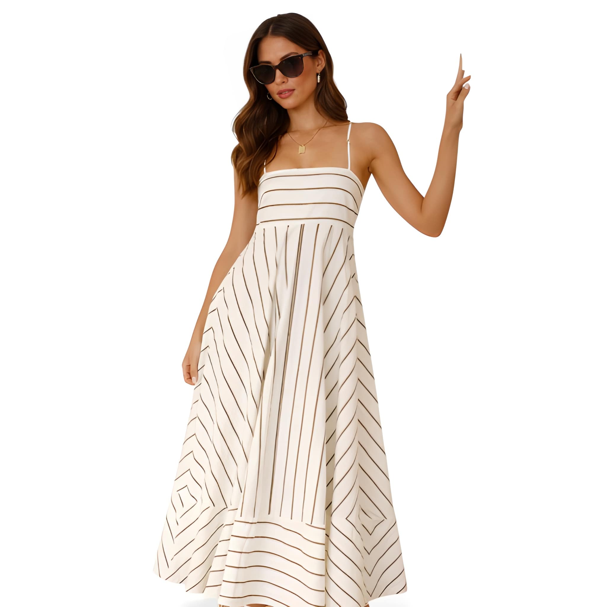 NOVA | Women’s Striped Maxi Dress – Strappy Flared Summer Dress, Holiday & Occasion Dress