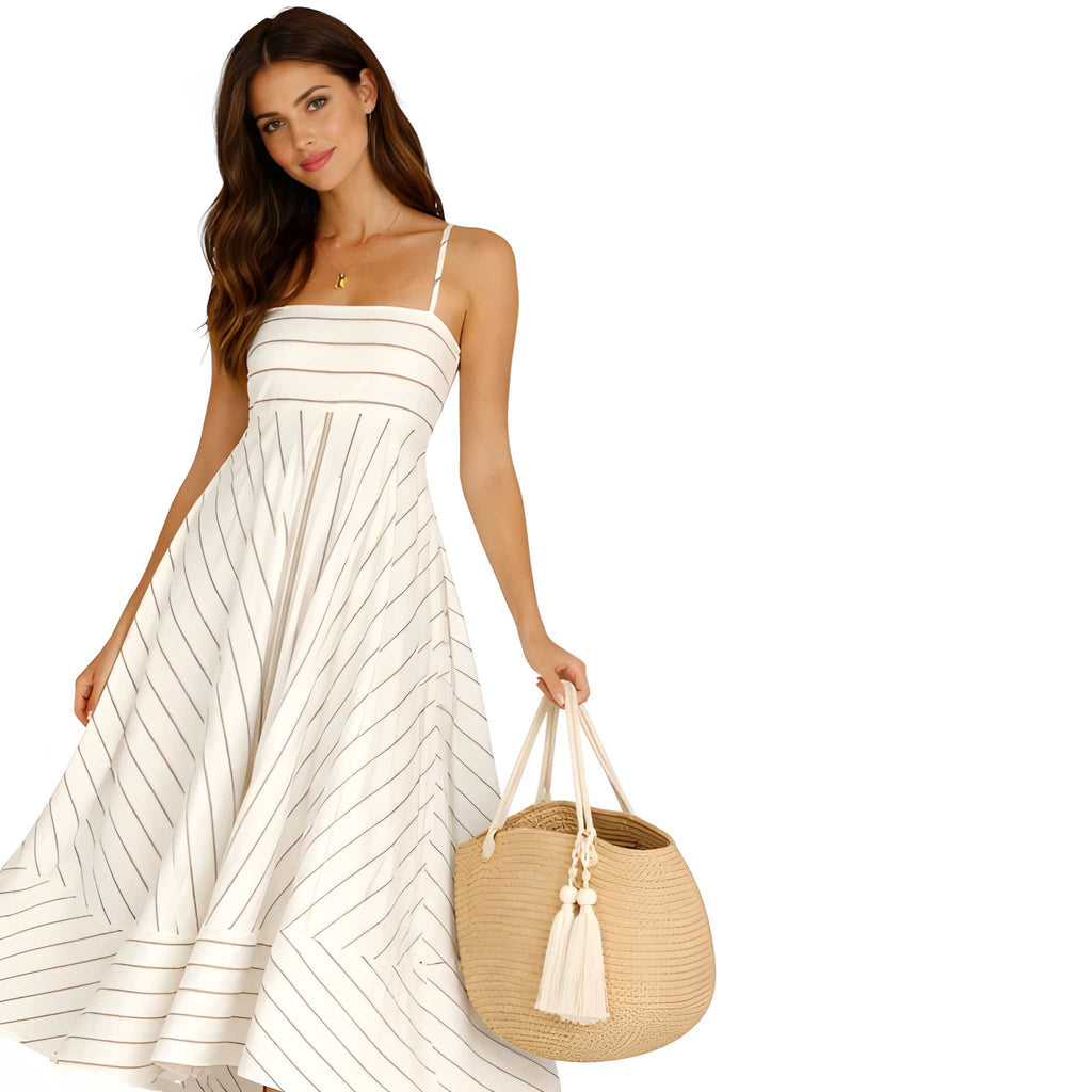 NOVA | Women’s Striped Maxi Dress – Strappy Flared Summer Dress, Holiday & Occasion Dress