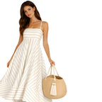 NOVA | Women’s Striped Maxi Dress – Strappy Flared Summer Dress, Holiday & Occasion Dress