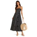 NOVA | Women’s Striped Maxi Dress – Strappy Flared Summer Dress, Holiday & Occasion Dress