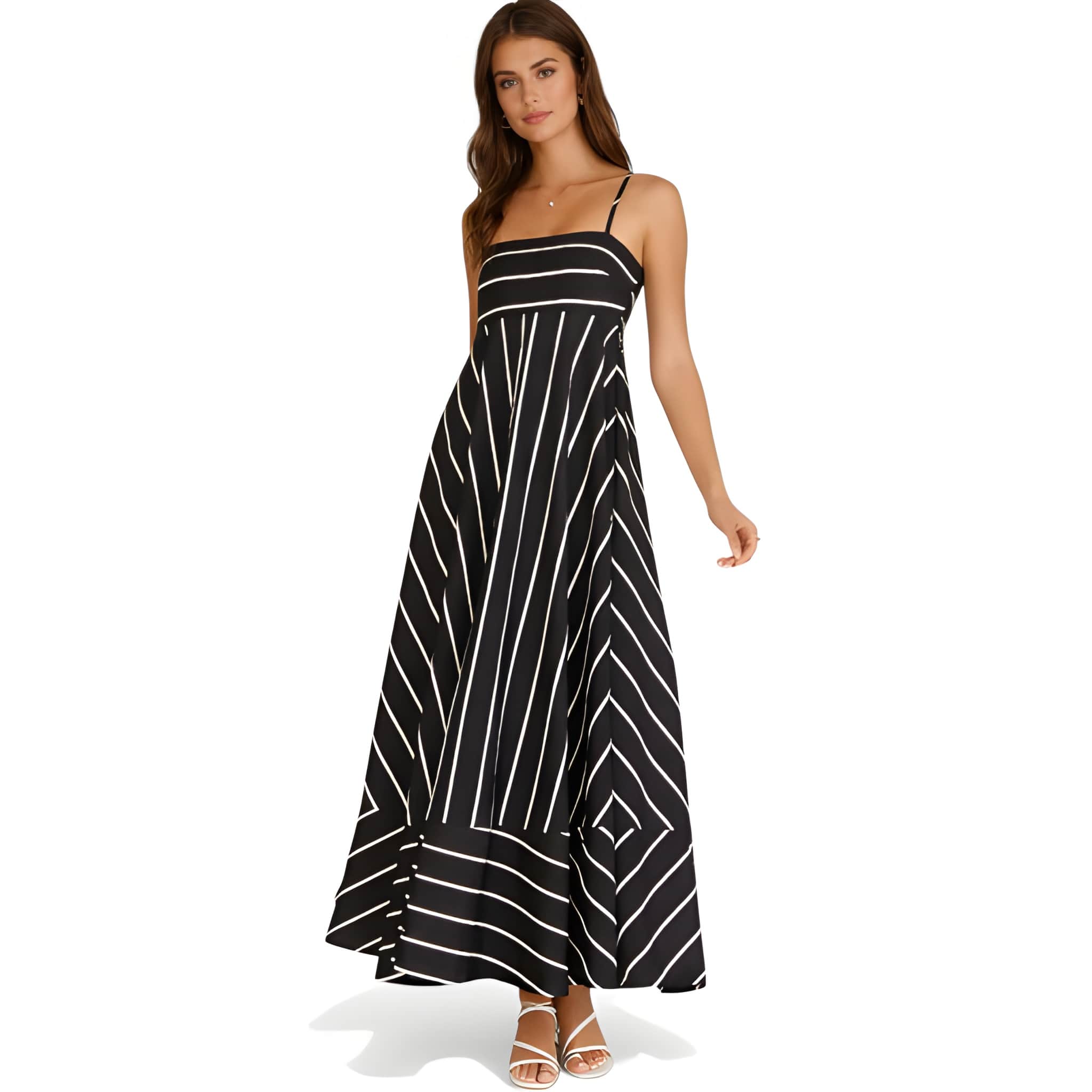 NOVA | Women’s Striped Maxi Dress – Strappy Flared Summer Dress, Holiday & Occasion Dress