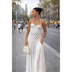 NOVA | Women’s White Polka Dot Halter Maxi Dress – Vintage Summer Party Dress