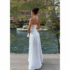 NOVA | Women’s White Polka Dot Halter Maxi Dress – Vintage Summer Party Dress