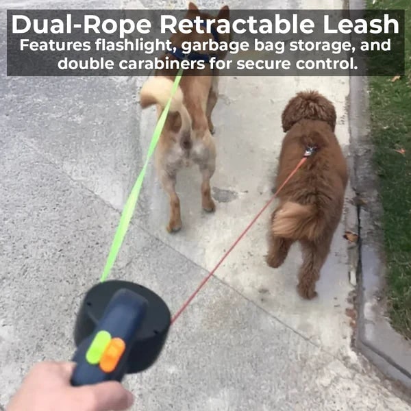 Dual Retractable Dog Leash With Built-In Flashlight And Waste Bag Holder - Image 4