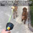 Dual Retractable Dog Leash With Built-In Flashlight And Waste Bag Holder - Image 4
