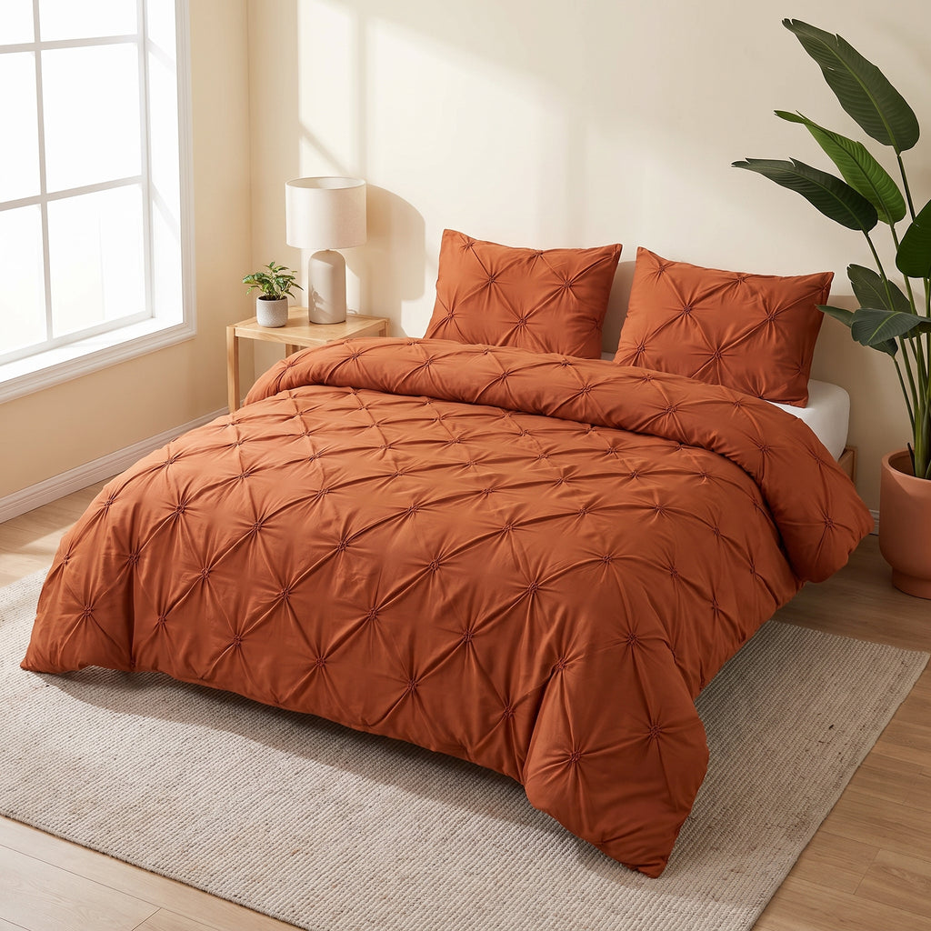 Duvet Cover Set Quilted Pintuck Pinch Pleat Microfiber Solid Color - Image 11