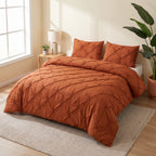 Duvet Cover Set Quilted Pintuck Pinch Pleat Microfiber Solid Color - Image 11