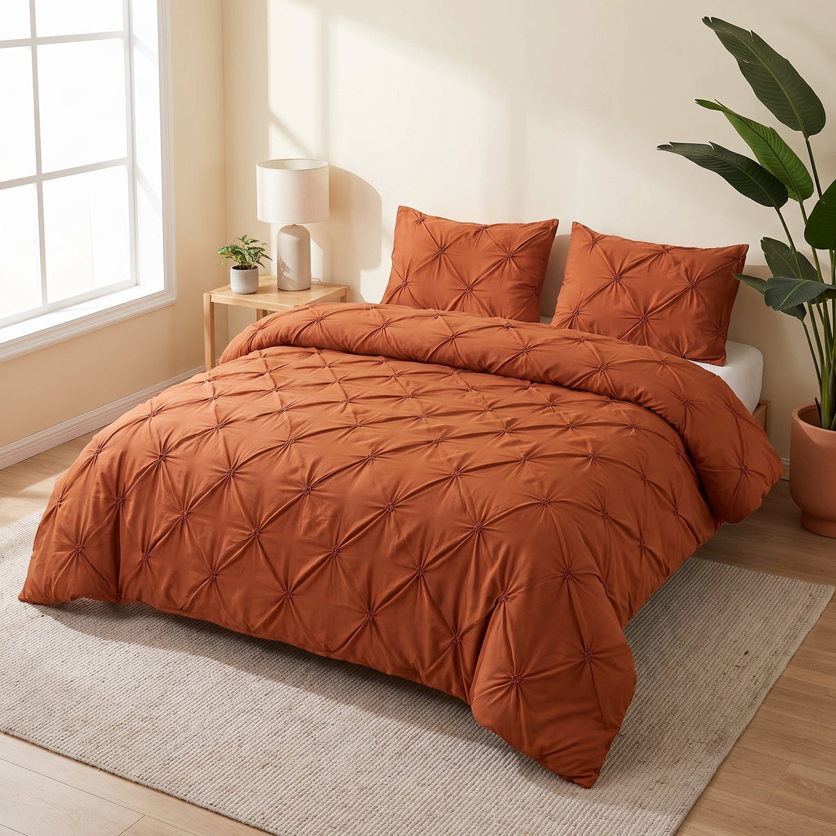Duvet Cover Set Quilted Pintuck Pinch Pleat Microfiber Solid Color - Image 11