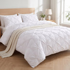 Duvet Cover Set Quilted Pintuck Pinch Pleat Microfiber Solid Color - Image 2