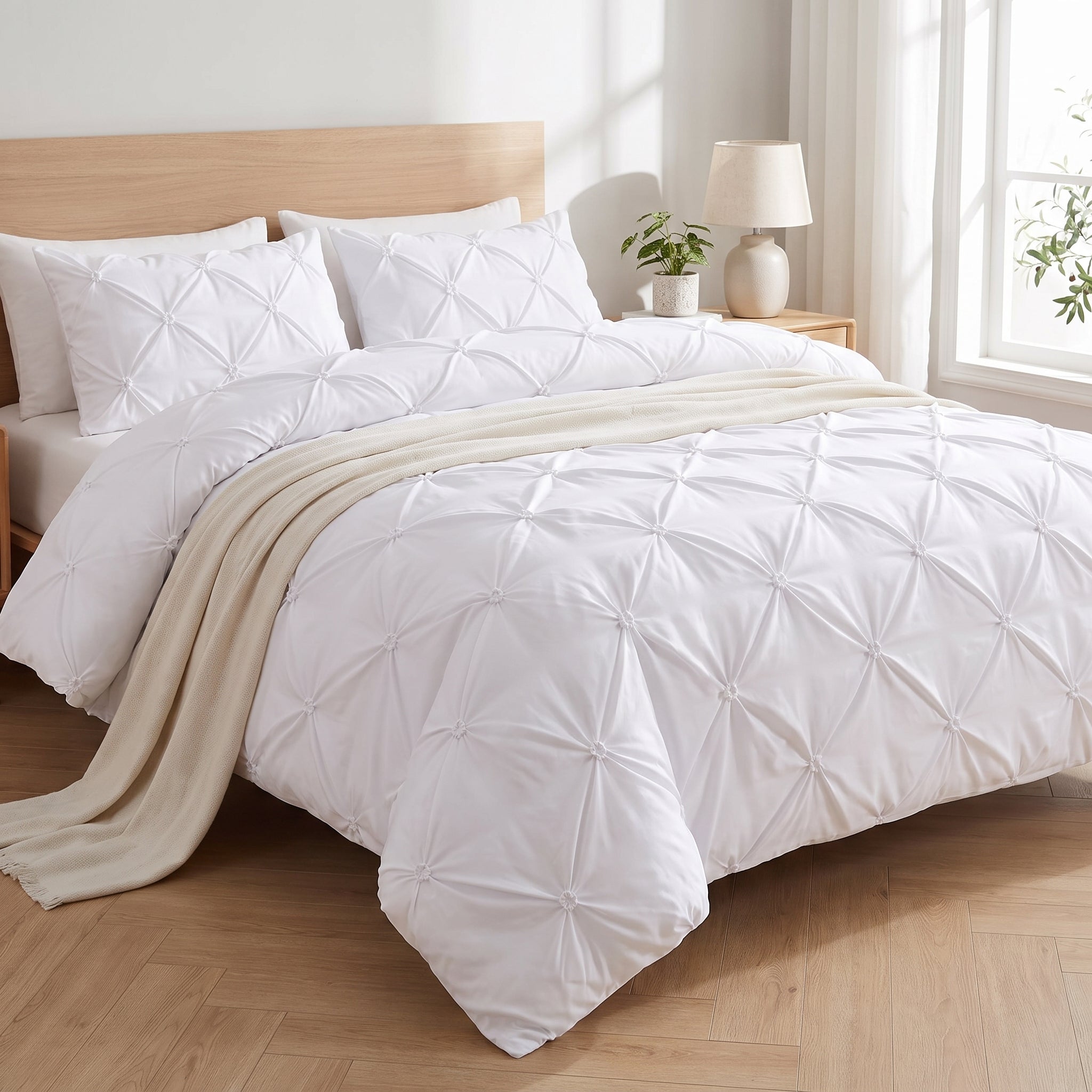 Duvet Cover Set Quilted Pintuck Pinch Pleat Microfiber Solid Color - Image 2