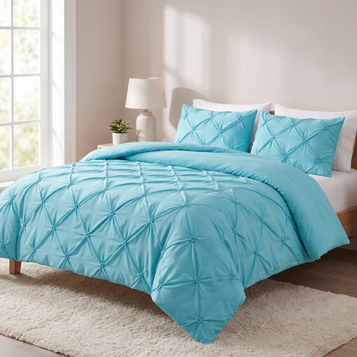 Duvet Cover Set Quilted Pintuck Pinch Pleat Microfiber Solid Color - Image 1