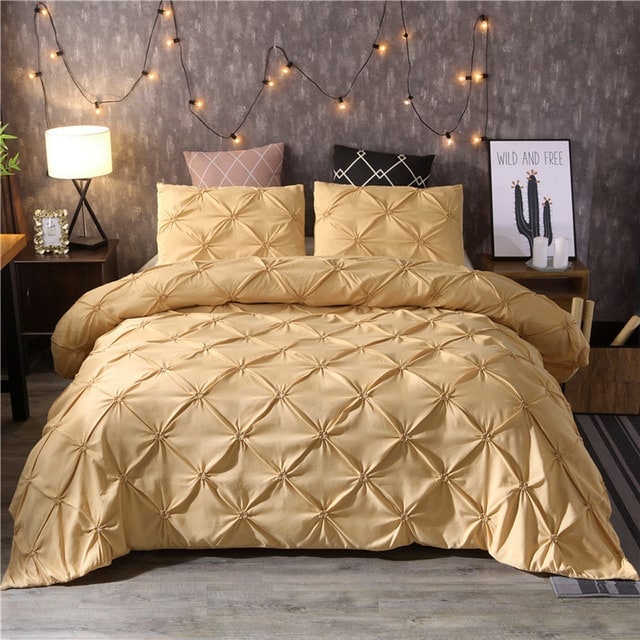 Duvet Cover Set Quilted Pintuck Pinch Pleat Microfiber Solid Color - Image 3