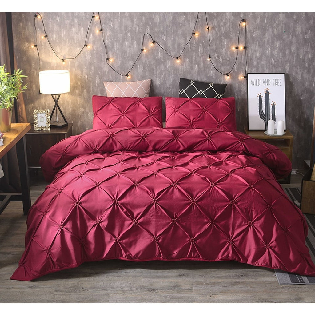 Duvet Cover Set Quilted Pintuck Pinch Pleat Microfiber Solid Color - Image 7