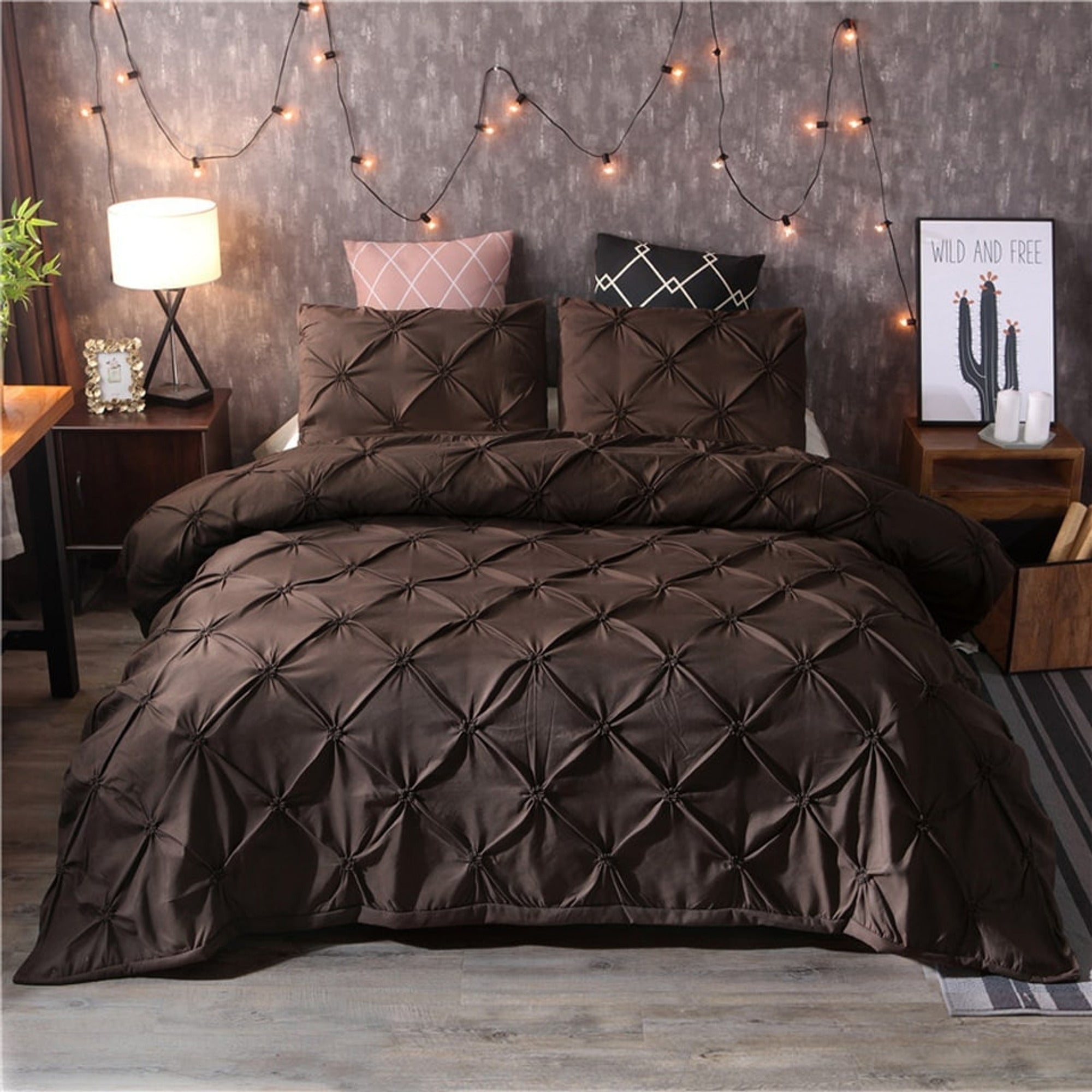 Duvet Cover Set Quilted Pintuck Pinch Pleat Microfiber Solid Color - Image 5