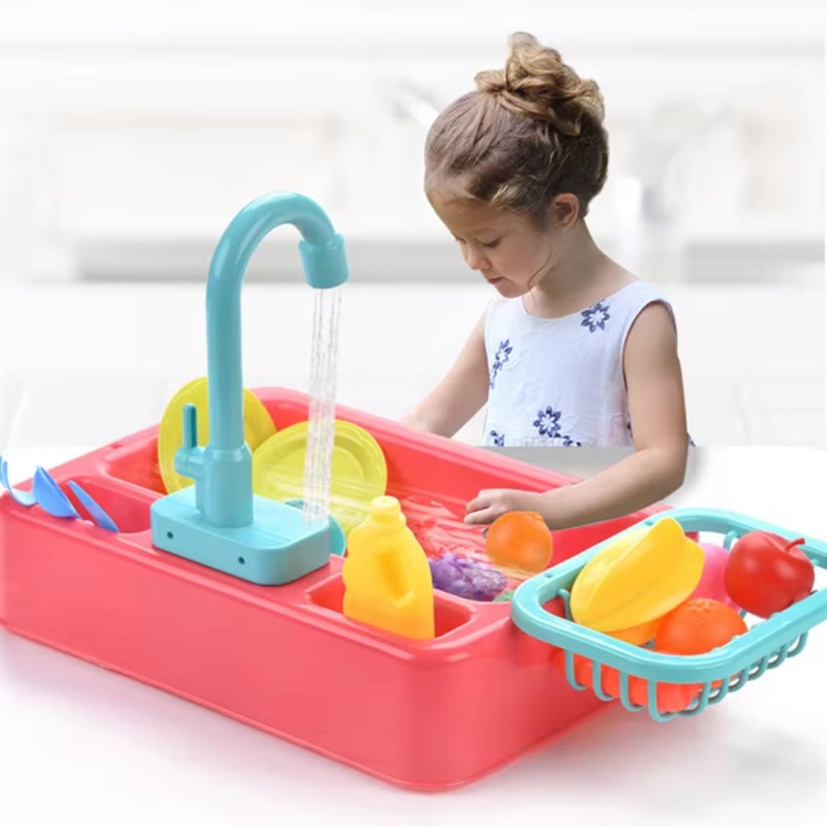 Educational Play Sink With Interactive Water Tap And Food Set - Image 1