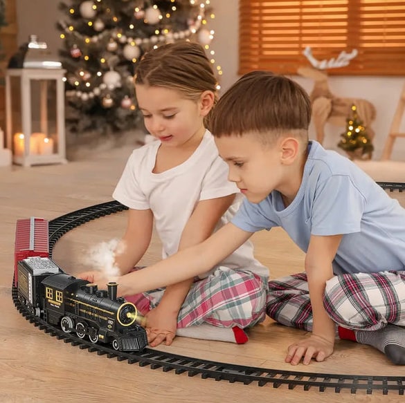 Electric Christmas Train Set With Flexible Tracks Festive Toy - Image 5