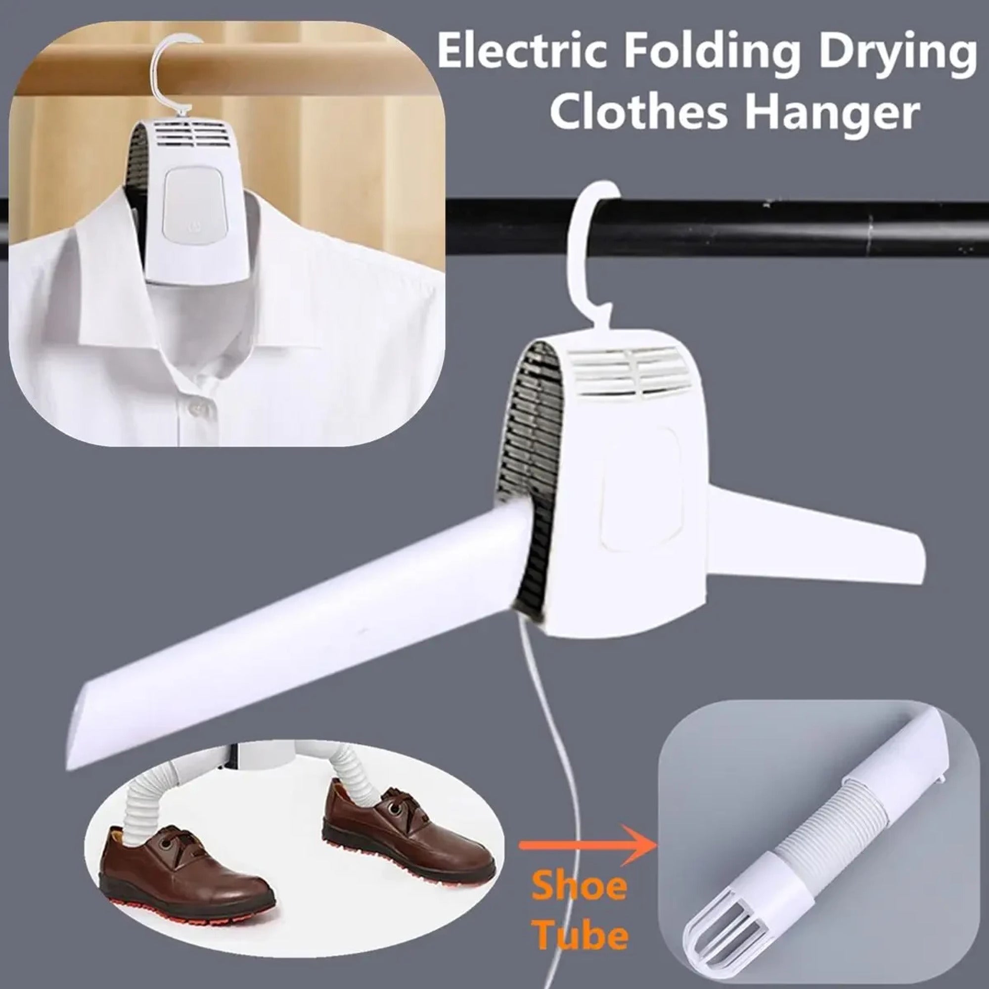 Electric Folding Clothes Drying Hanger Portable Outdoor Travel Mini With Shoe Tube Multiple Uses - Image 1