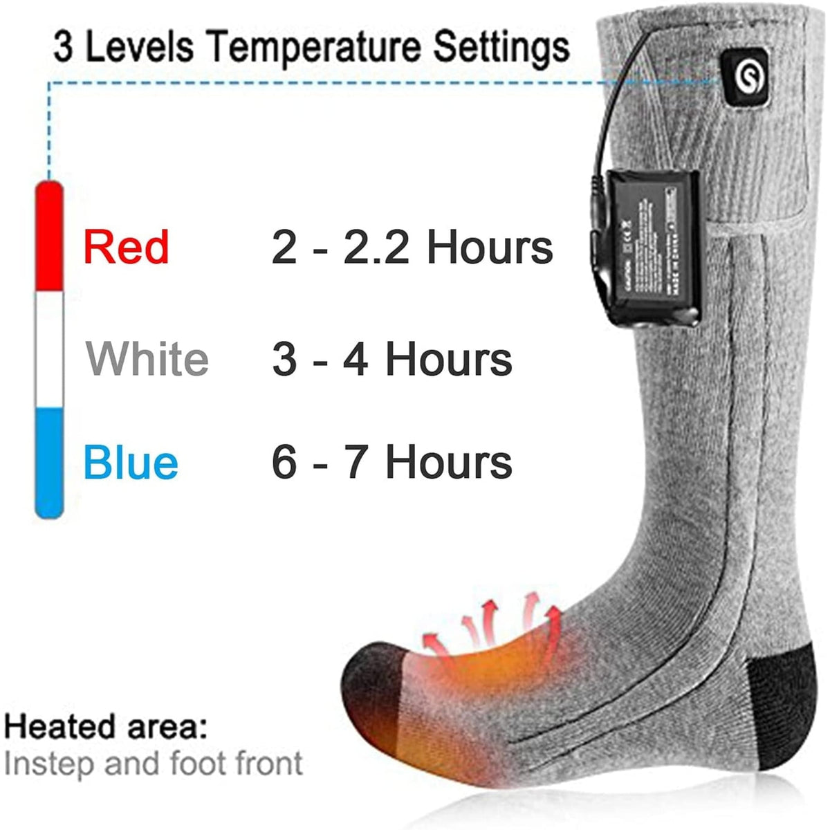Electric Heated Apparel With Battery Pack Calf-length Ribbed Knit Unisex Socks - Image 4