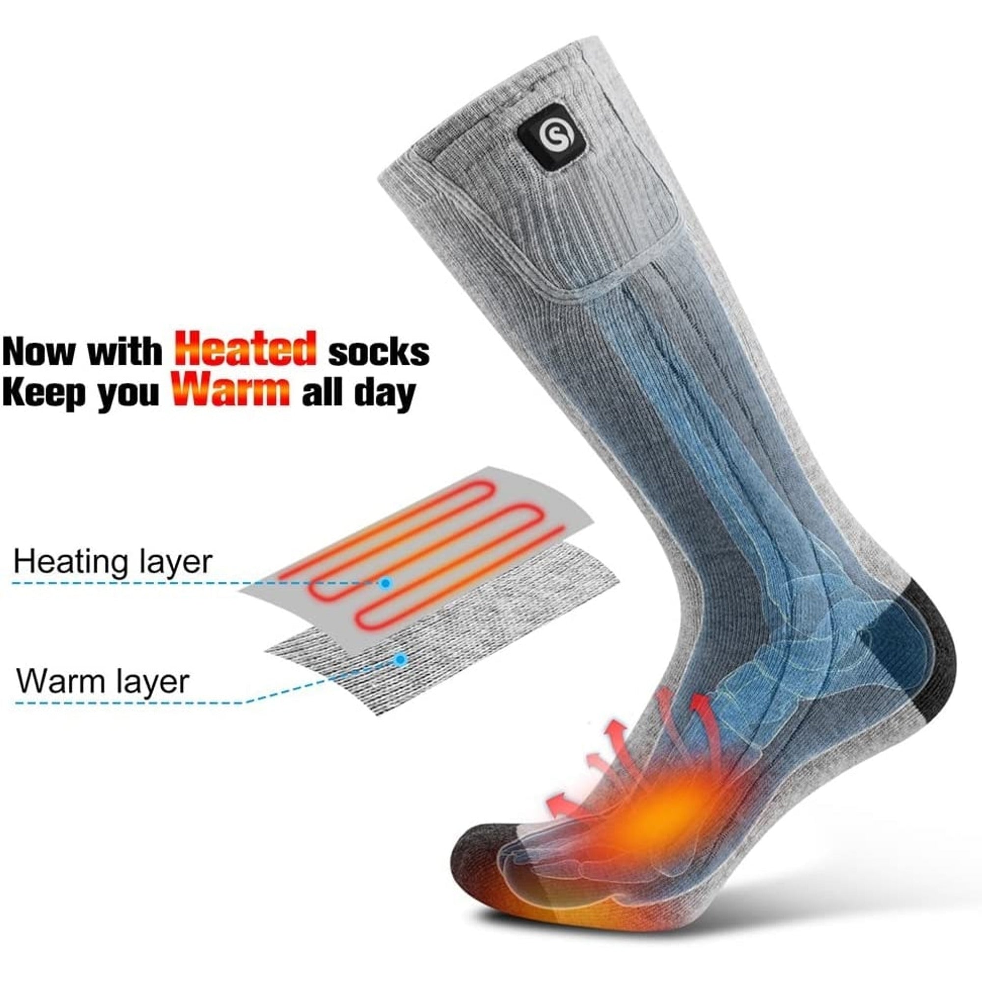 Electric Heated Apparel With Battery Pack Calf-length Ribbed Knit Unisex Socks - Image 2