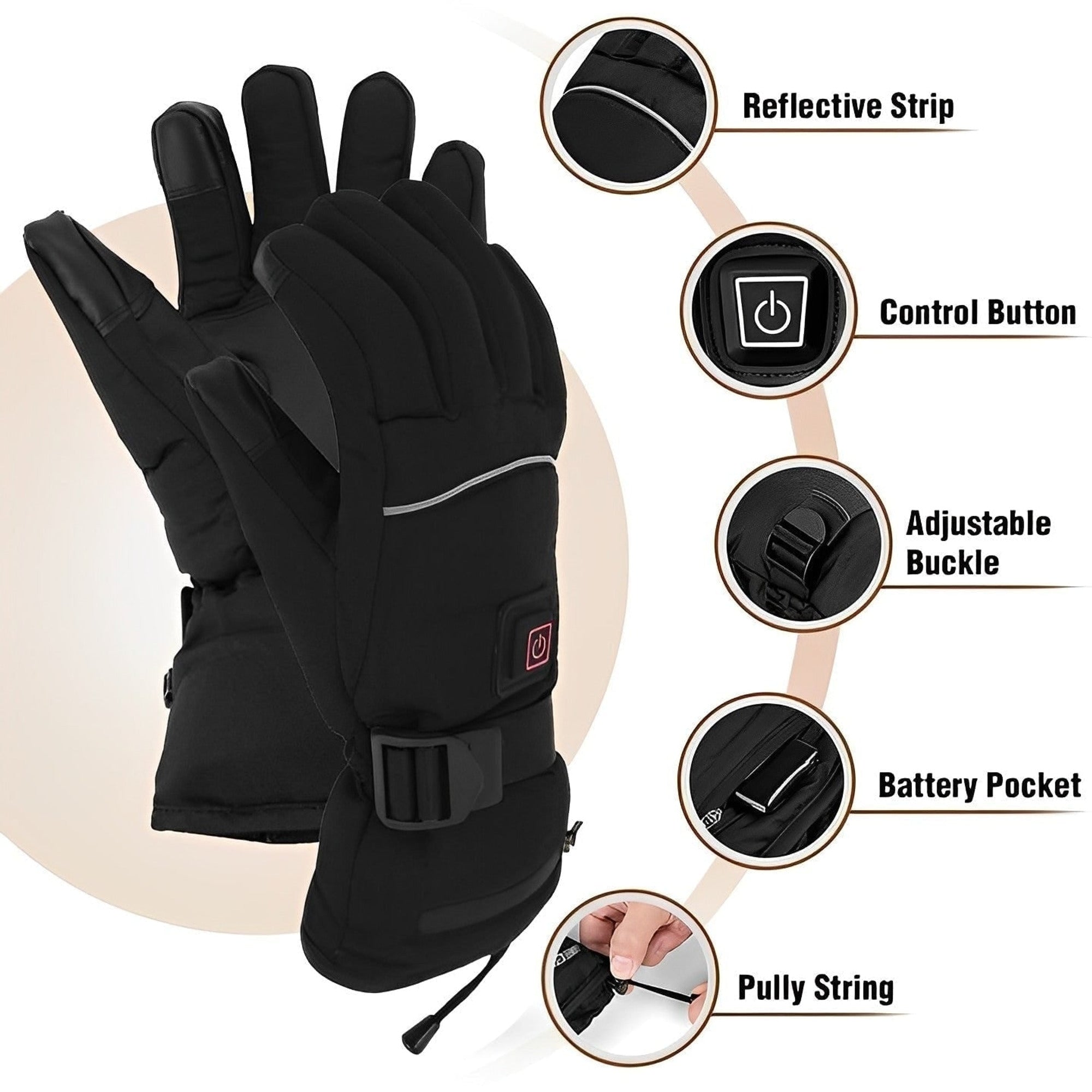 Electric Heated Gloves For Cold Hands Battery Powered Waterproof Wrist Strap Touchscreen Fingertips - Image 5