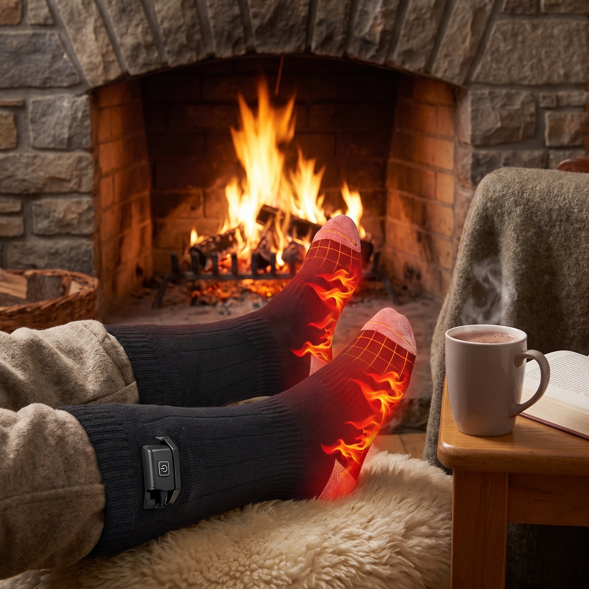 Electric Heated Socks Rechargeable Knee-High With Battery Pockets - in-use